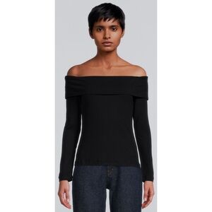 Ba&sh Bardot Off The Shoulder Top Shirt Black Ribbed Knit Long Sleeve